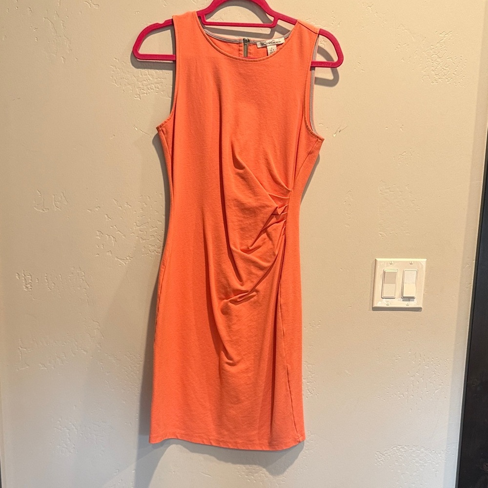 Kenneth Cole Coral Sleeveless Midi Sheath Dress with Side Gather